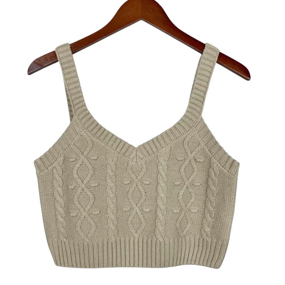 Dictionary Knitwear Crop Tank Top Tan Knit Sleeveless Women's XL